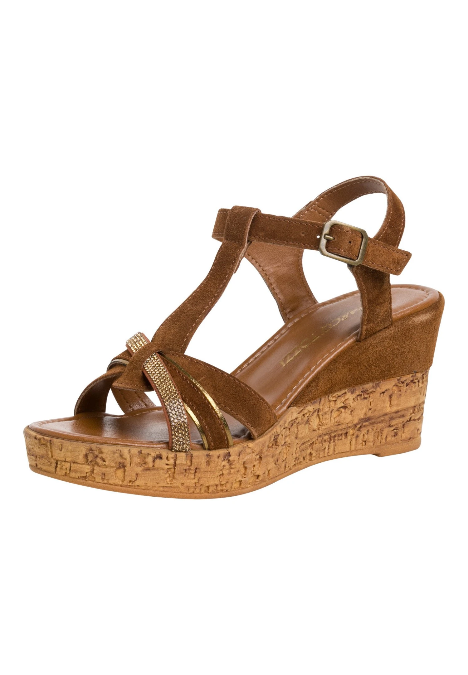 Marco Tozzi Sandalen Met Sleehak - Cognac Comb 2 Marco Tozzi Sandalen Met Sleehak - Cognac Comb - Afbeelding 2